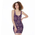 Purple Bohemian Mandala Pattern Print Sleeveless Bodycon Dress