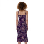 Purple Bohemian Mandala Pattern Print Slim Fit Midi Cami Dress