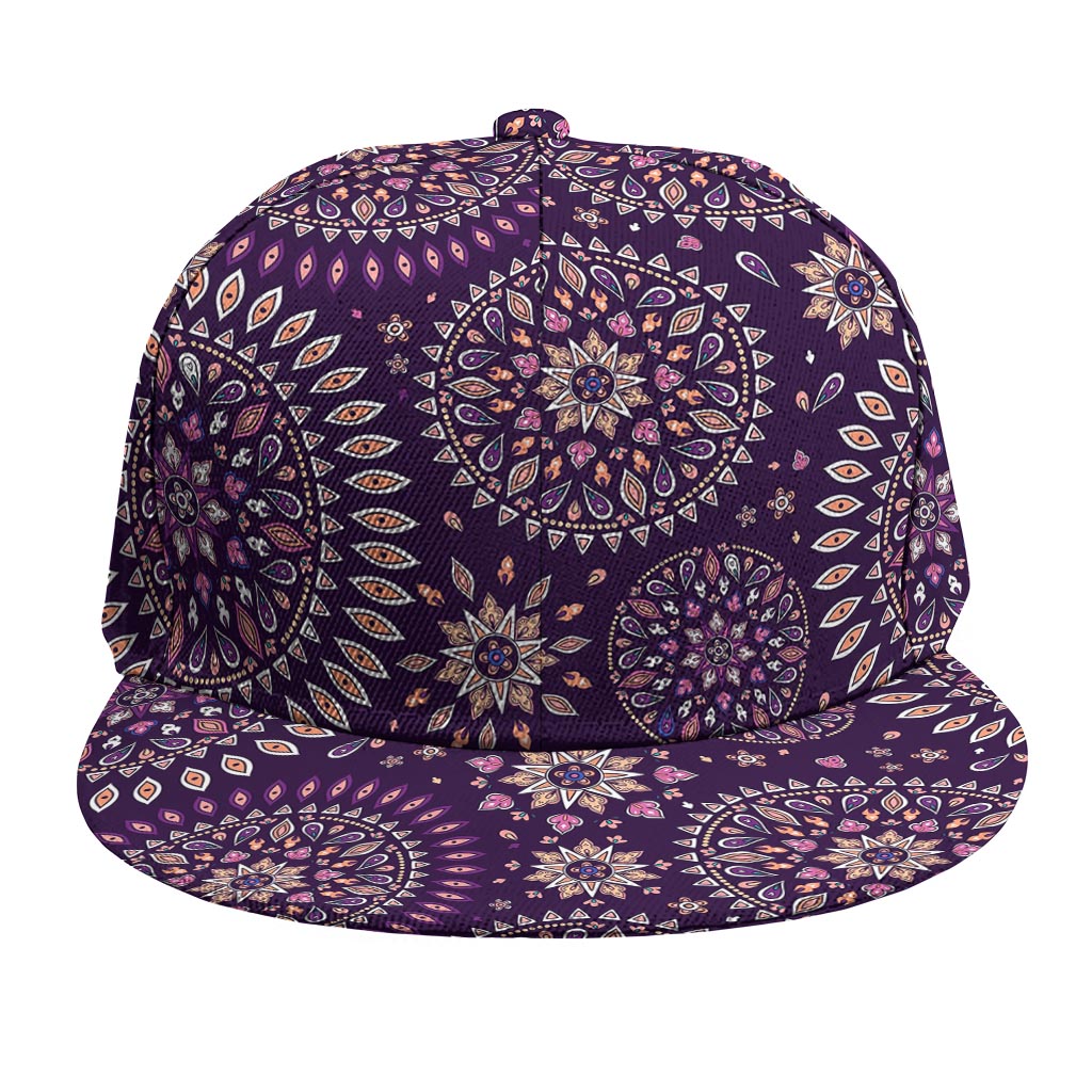 Purple Bohemian Mandala Pattern Print Snapback Cap