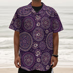 Purple Bohemian Mandala Pattern Print Textured Short Sleeve Shirt