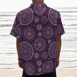 Purple Bohemian Mandala Pattern Print Textured Short Sleeve Shirt