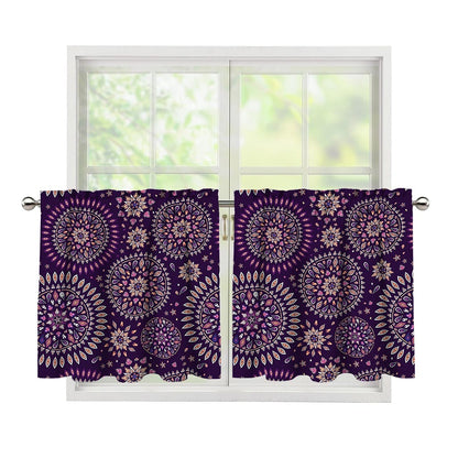 Purple Bohemian Mandala Pattern Print Tier Curtains