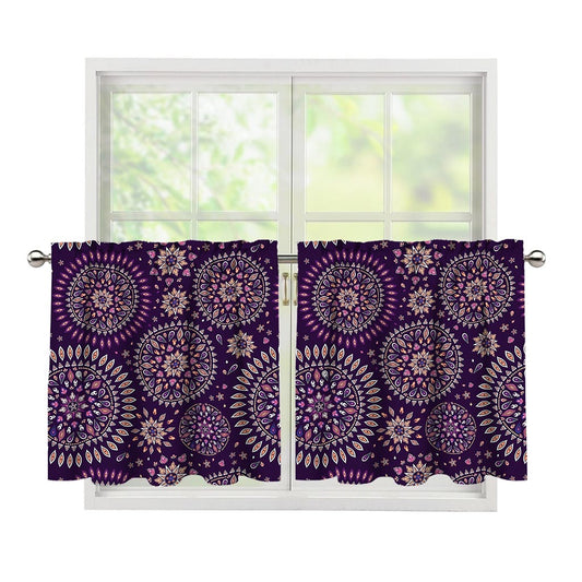 Purple Bohemian Mandala Pattern Print Tier Curtains