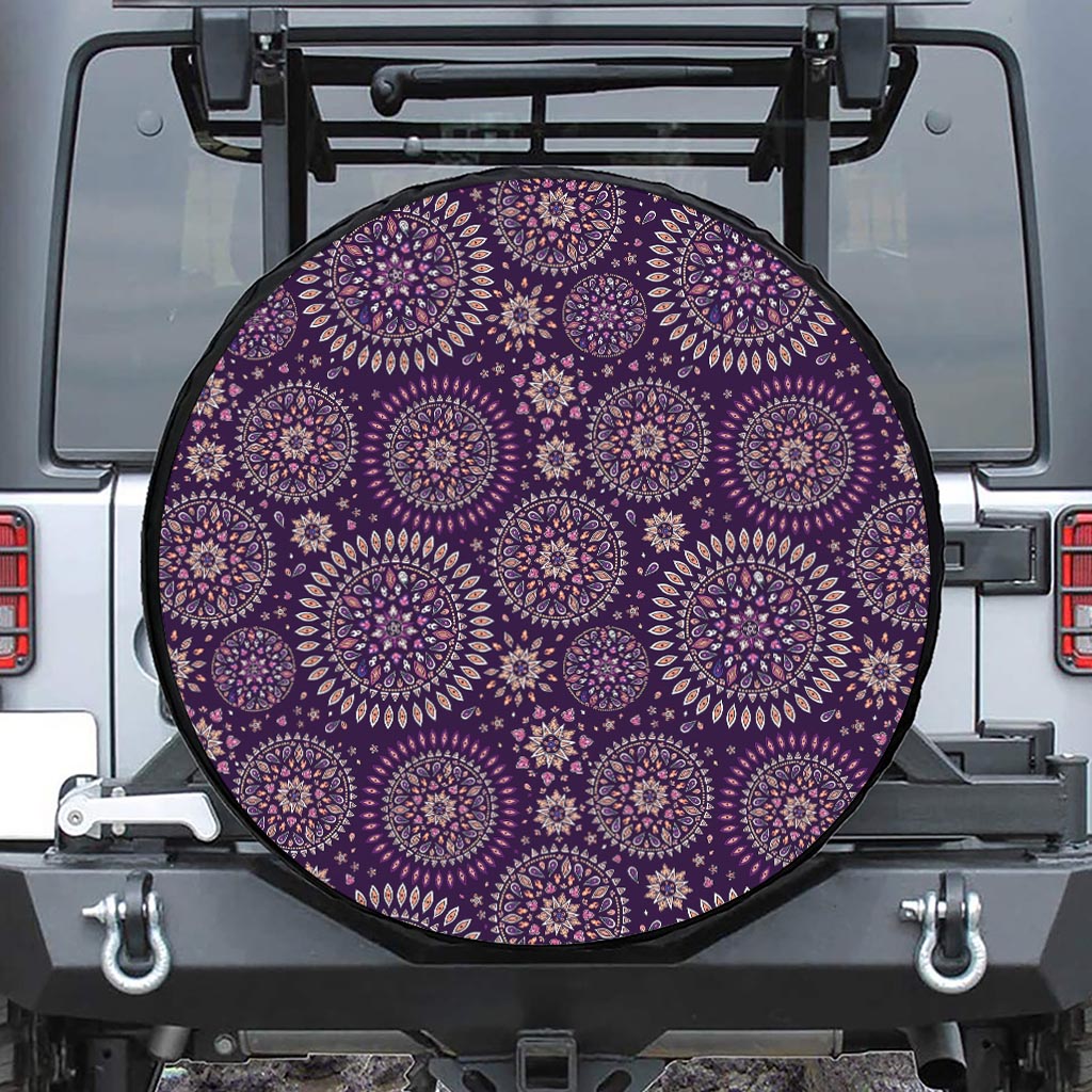 Purple Bohemian Mandala Pattern Print Tire Cover