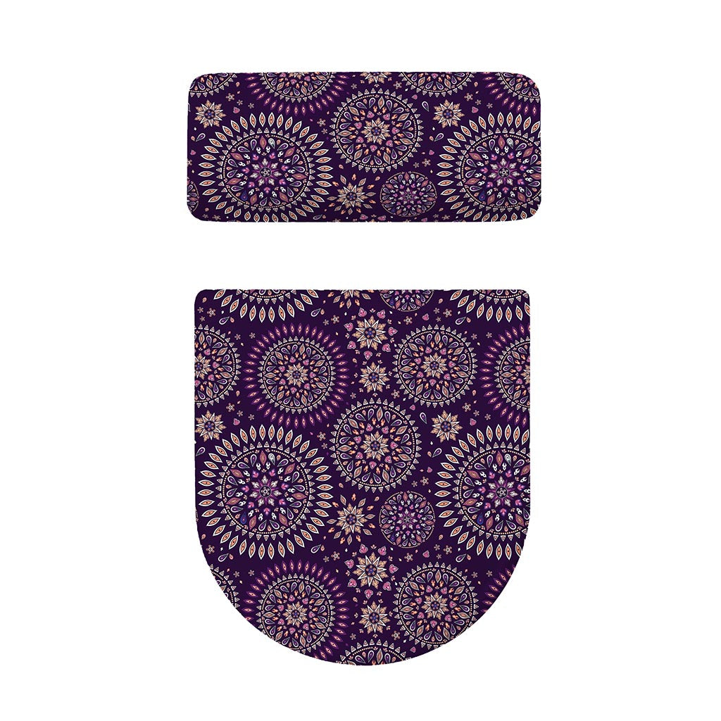 Purple Bohemian Mandala Pattern Print Toilet Lid And Tank Cover Set