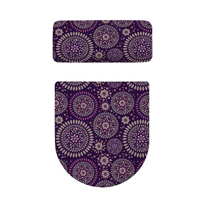 Purple Bohemian Mandala Pattern Print Toilet Lid And Tank Cover Set