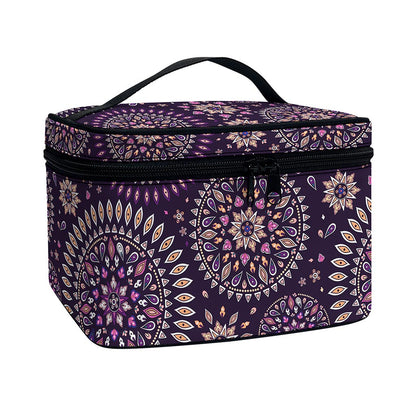 Purple Bohemian Mandala Pattern Print Travel Makeup Bag