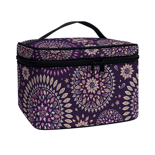 Purple Bohemian Mandala Pattern Print Travel Makeup Bag