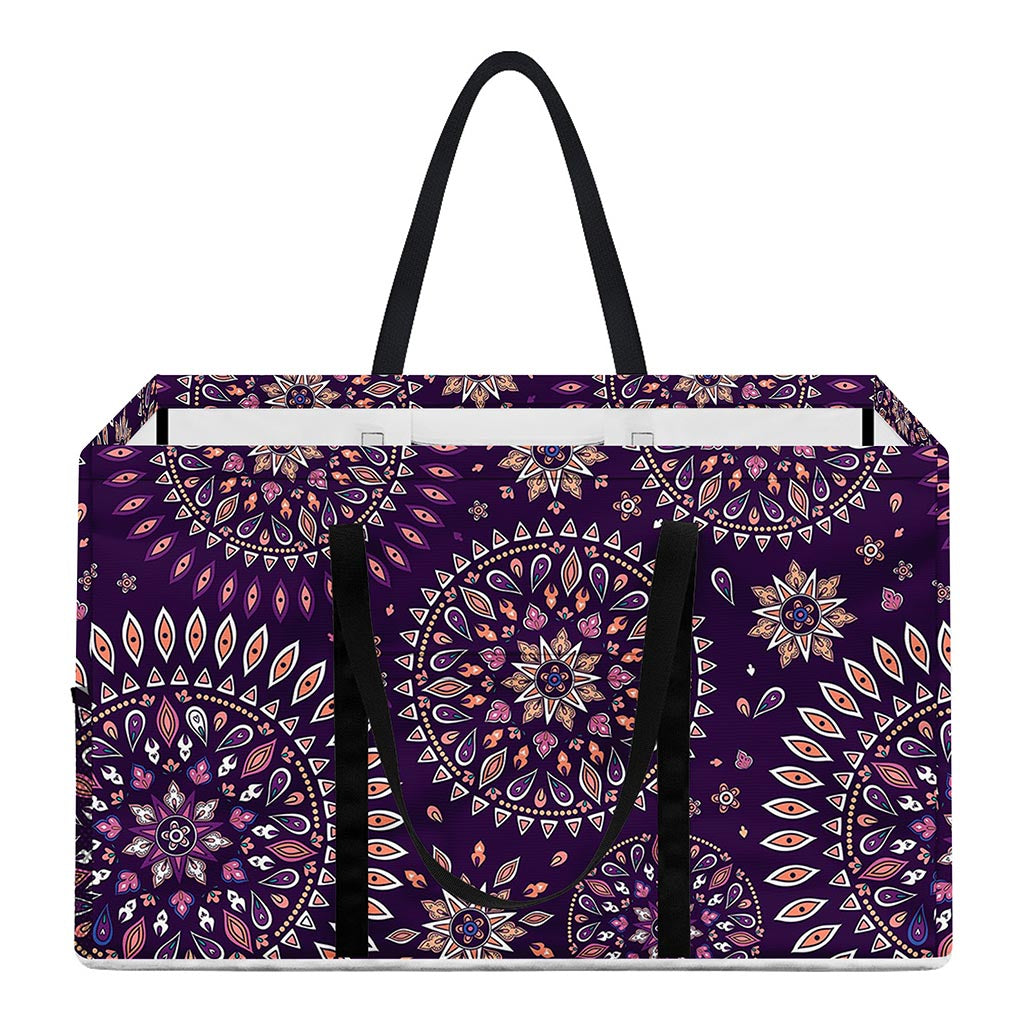 Purple Bohemian Mandala Pattern Print Utility Tote Bag