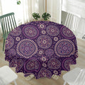 Purple Bohemian Mandala Pattern Print Waterproof Round Tablecloth