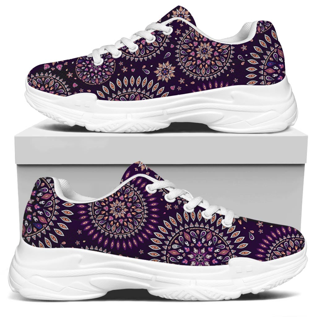 Purple Bohemian Mandala Pattern Print White Chunky Shoes