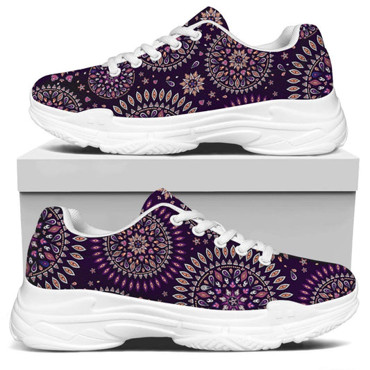 Purple Bohemian Mandala Pattern Print White Chunky Shoes