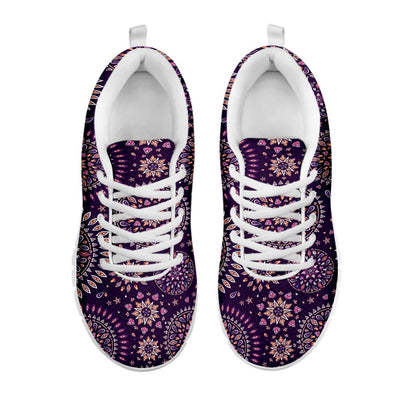 Purple Bohemian Mandala Pattern Print White Running Shoes