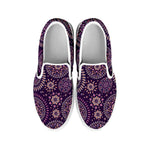 Purple Bohemian Mandala Pattern Print White Slip On Sneakers