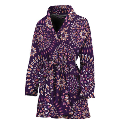 Purple Bohemian Mandala Pattern Print Women's Bathrobe