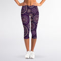 Purple Bohemian Mandala Pattern Print Women's Capri Leggings