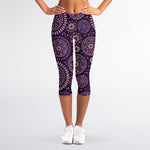 Purple Bohemian Mandala Pattern Print Women's Capri Leggings