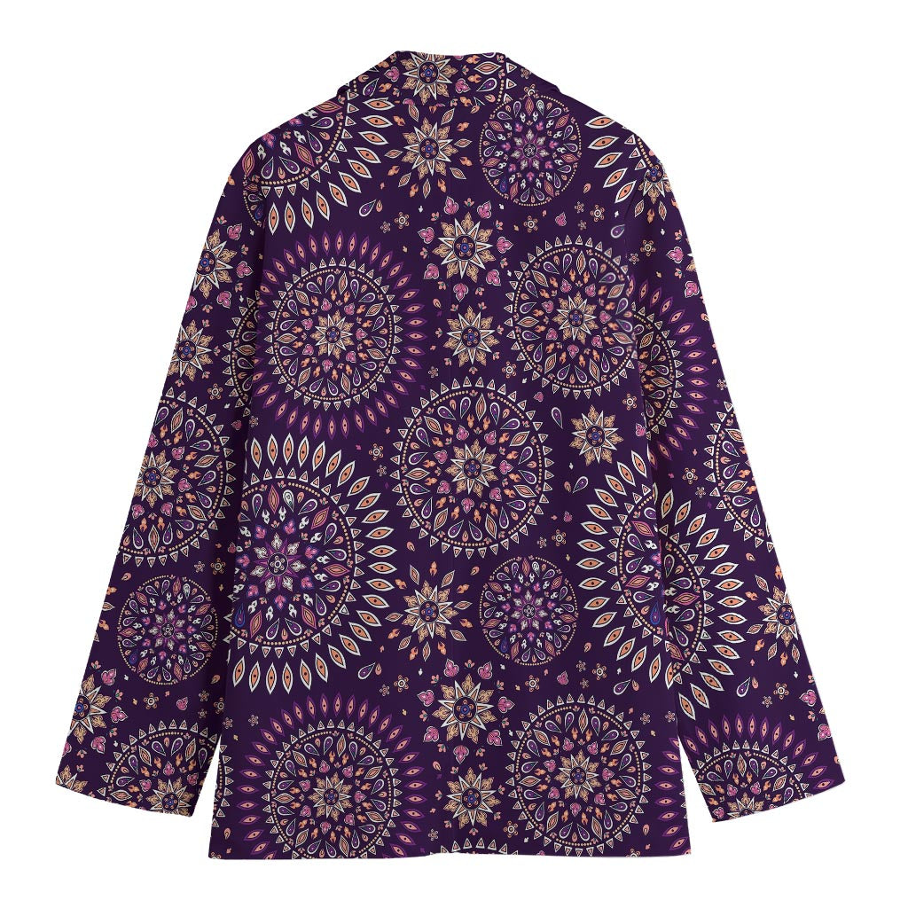 Purple Bohemian Mandala Pattern Print Women's Cotton Blazer