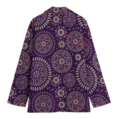 Purple Bohemian Mandala Pattern Print Women's Cotton Blazer