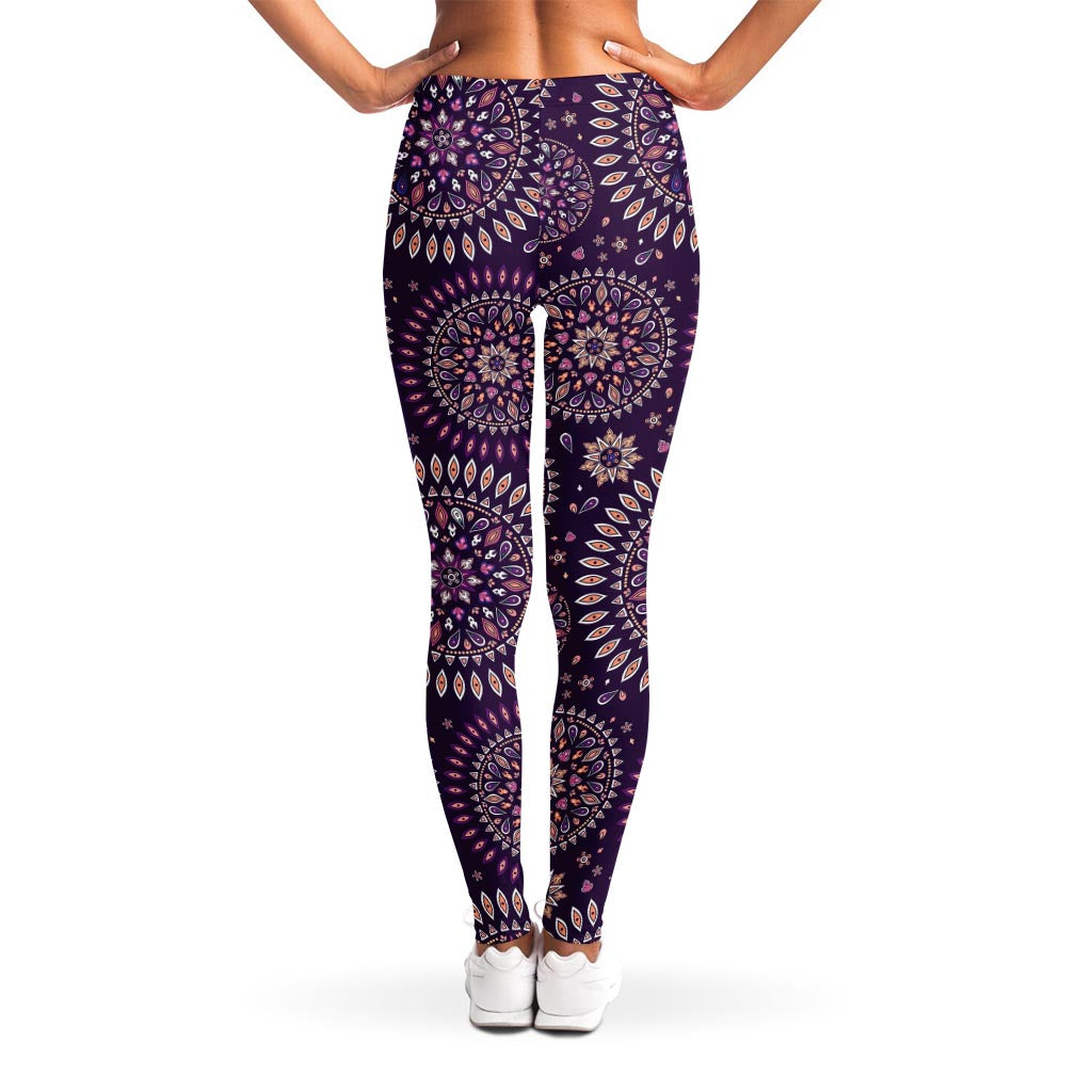 Purple Bohemian Mandala Pattern Print Women's Leggings