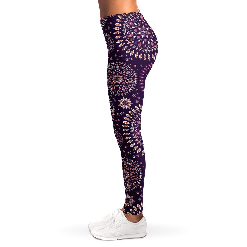 Purple Bohemian Mandala Pattern Print Women's Leggings
