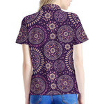 Purple Bohemian Mandala Pattern Print Women's Polo Shirt
