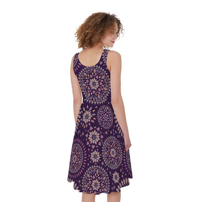 Purple Bohemian Mandala Pattern Print Women's Sleeveless Dress