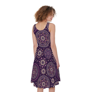 Purple Bohemian Mandala Pattern Print Sleeveless Knee Length Dress GearFrost Purple Bohemian Mandala Pattern Print Sleeveless Knee Length Dress GearFrost