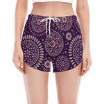 Purple Bohemian Mandala Pattern Print Women's Split Running Shorts
