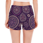 Purple Bohemian Mandala Pattern Print Women's Split Running Shorts