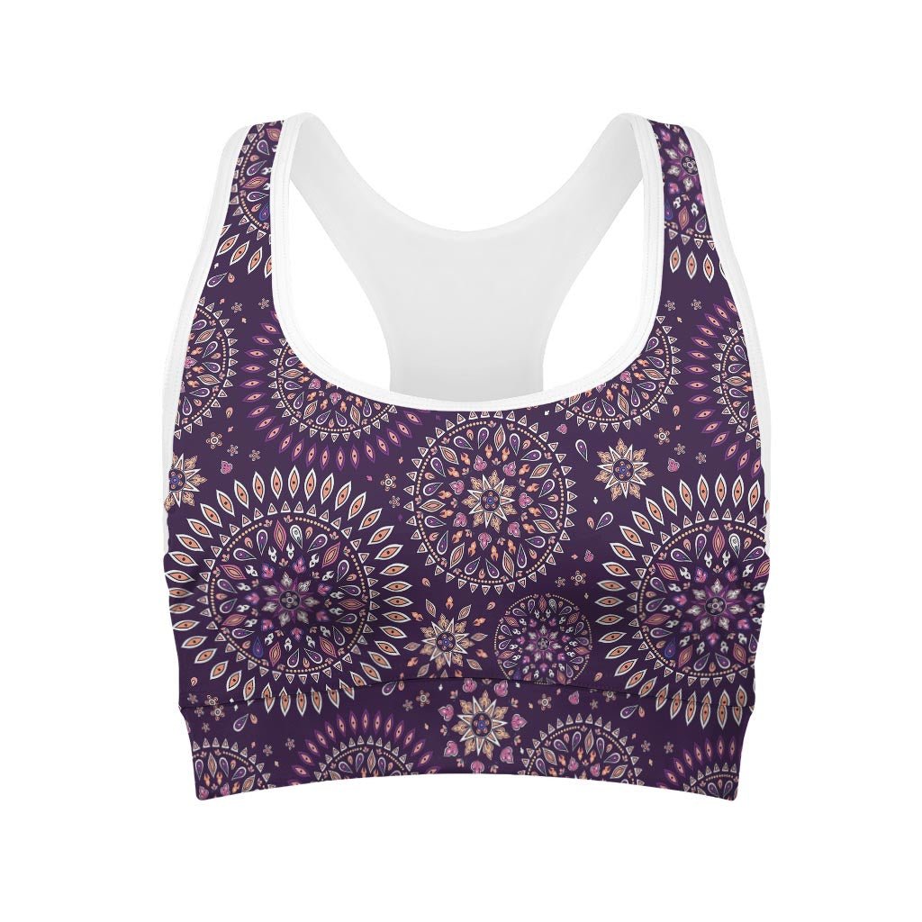 Purple Bohemian Mandala Pattern Print Women's Sports Bra