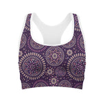 Purple Bohemian Mandala Pattern Print Women's Sports Bra