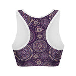Purple Bohemian Mandala Pattern Print Women's Sports Bra