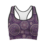 Purple Bohemian Mandala Pattern Print Women's Sports Bra