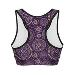 Purple Bohemian Mandala Pattern Print Women's Sports Bra