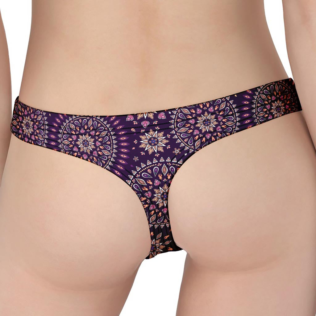 Purple Bohemian Mandala Pattern Print Women's Thong