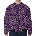 Purple Bohemian Mandala Pattern Print Zip Sleeve Bomber Jacket