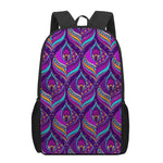 Purple Bohemian Peacock Feather Print 17 Inch Backpack