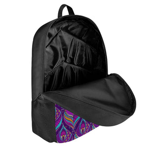 Purple Bohemian Peacock Feather Print 17 Inch Backpack