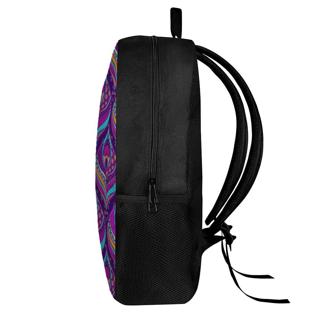 Purple Bohemian Peacock Feather Print 17 Inch Backpack