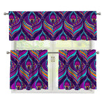 Purple Bohemian Peacock Feather Print 3 Piece Kitchen Curtains