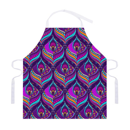 Purple Bohemian Peacock Feather Print Adjustable Apron