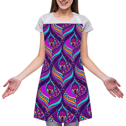 Purple Bohemian Peacock Feather Print Adjustable Apron