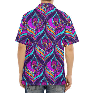 Purple Bohemian Peacock Feather Print Aloha Shirt