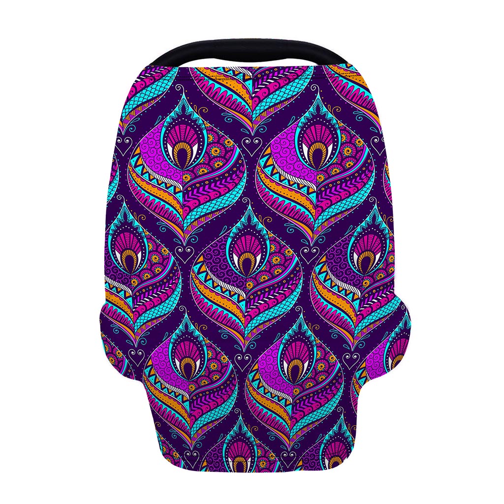 Purple Bohemian Peacock Feather Print Baby Seat Cover