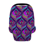Purple Bohemian Peacock Feather Print Baby Seat Cover