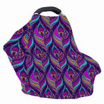 Purple Bohemian Peacock Feather Print Baby Seat Cover