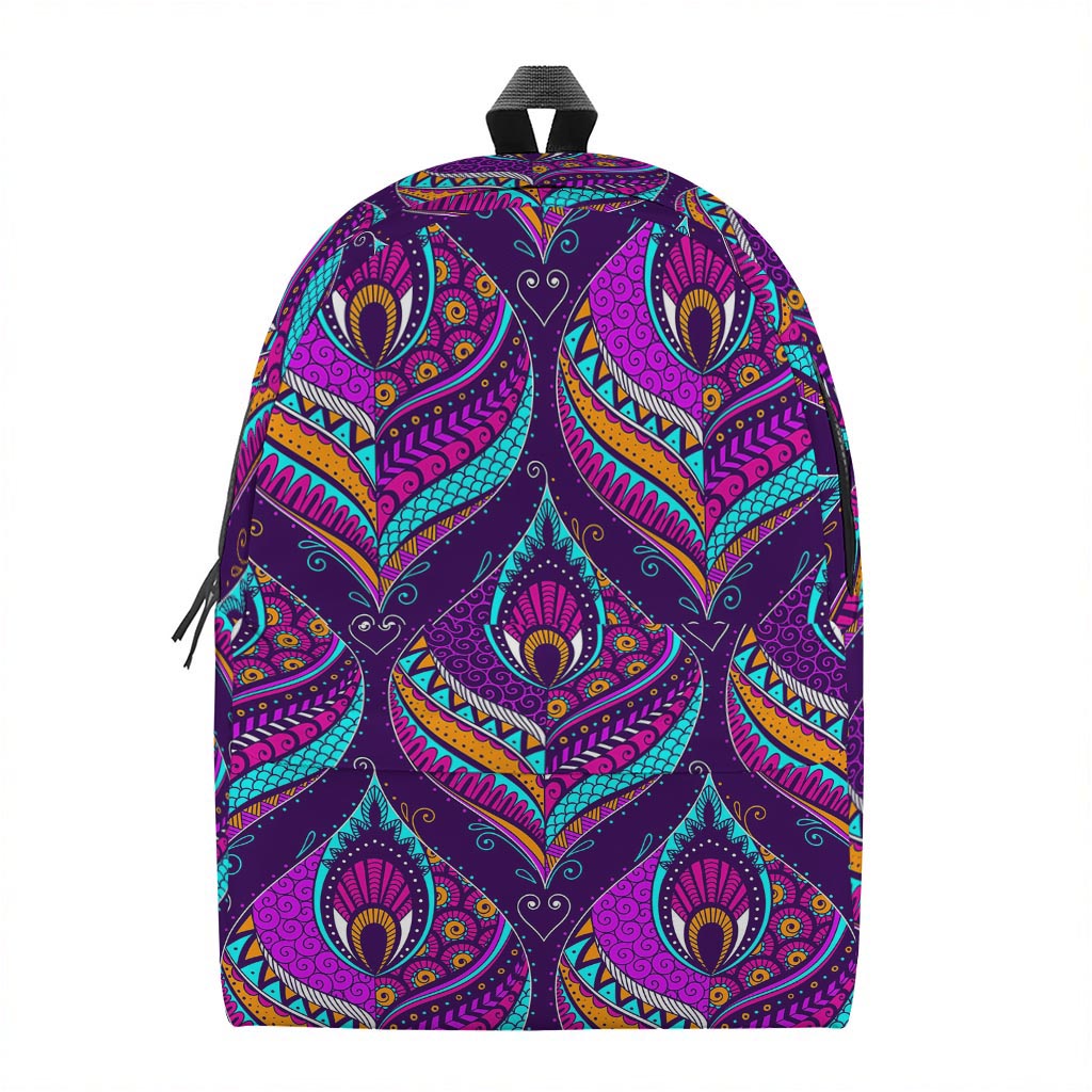 Purple Bohemian Peacock Feather Print Backpack