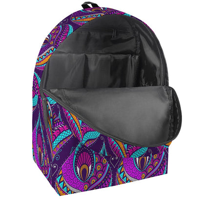 Purple Bohemian Peacock Feather Print Backpack