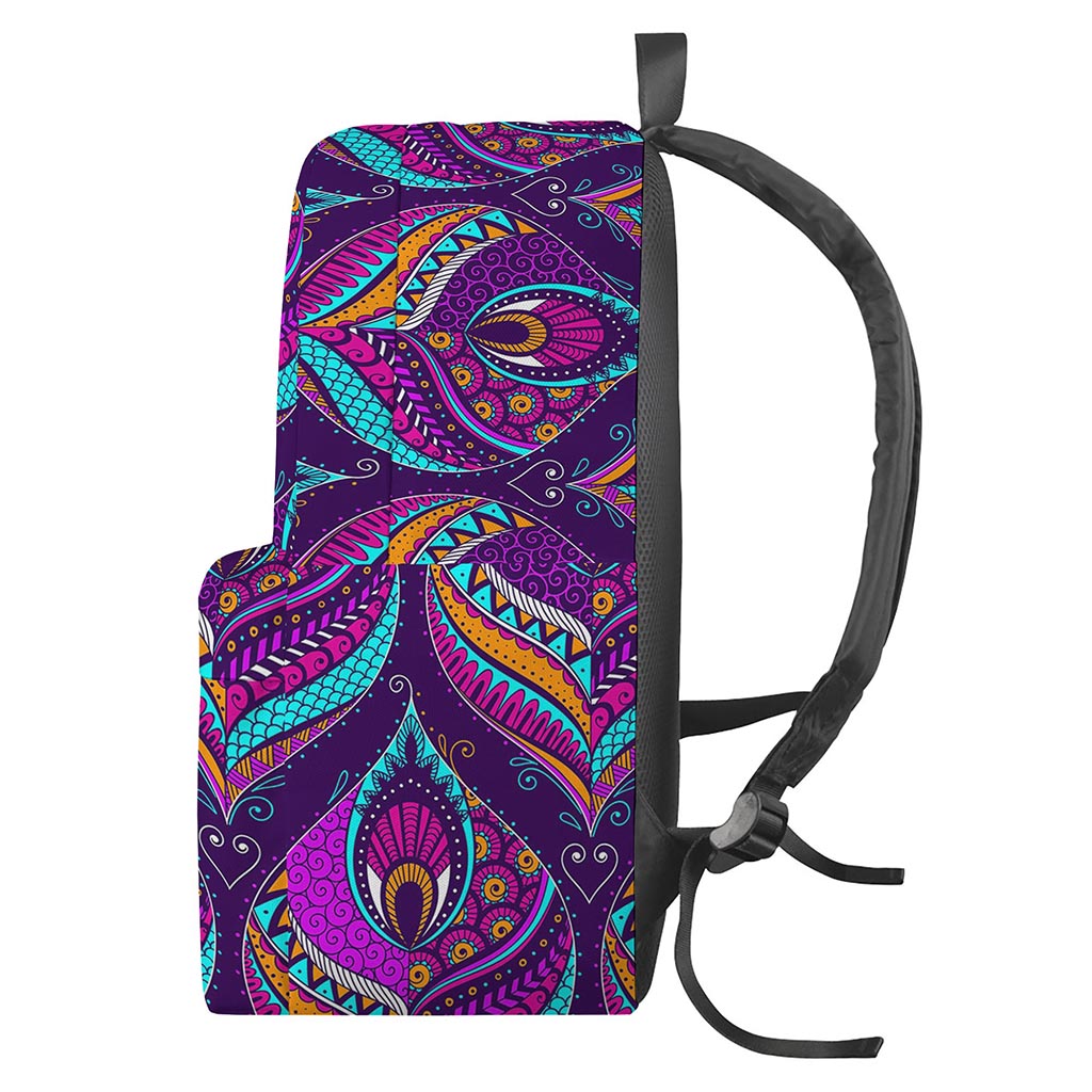 Purple Bohemian Peacock Feather Print Backpack